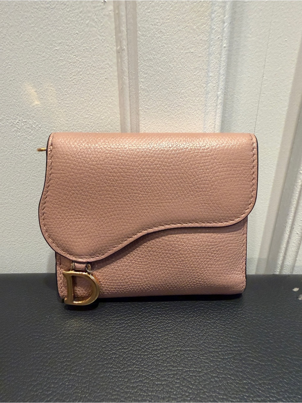 CHRISTIAN DIOR Saddle Lotus Leather Wallet Mauve/Tan COA